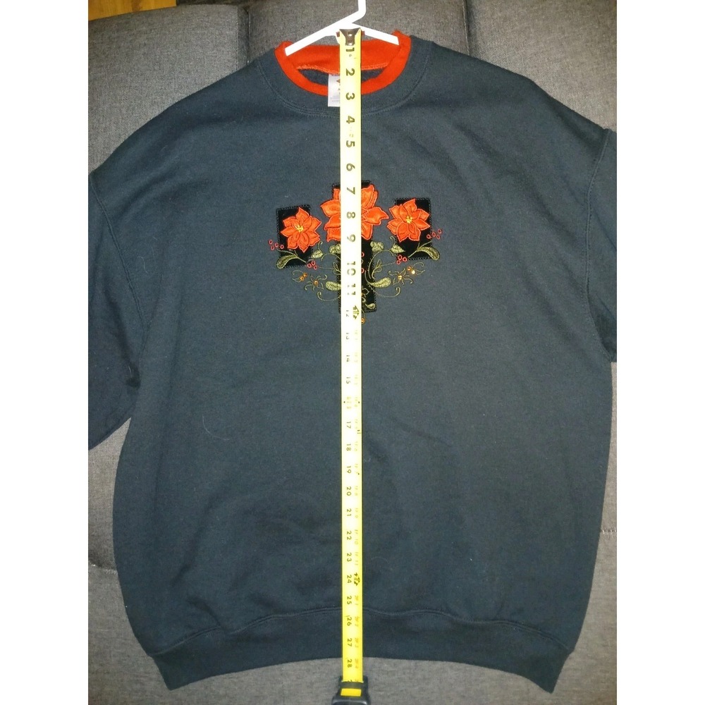 Vintage Jerzees Womens Large Christmas Sweatshirt Poinsettia Embroidered Appliqu - Picture 5 of 6